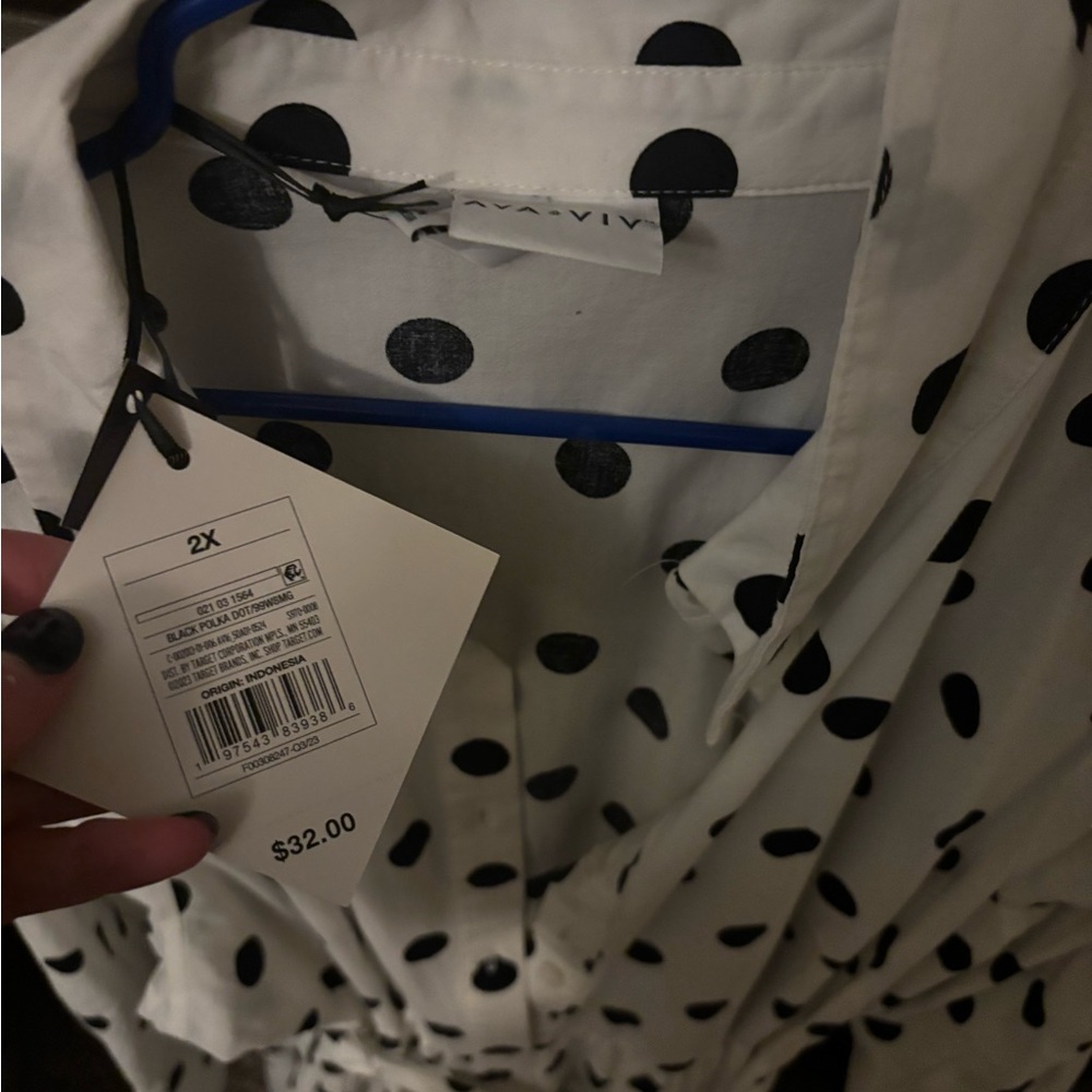 White Polka Dot Button-Up Dress - Picture 3 of 4